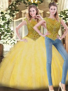 Customized Floor Length Zipper Quinceanera Dress Yellow for Military Ball and Sweet 16 and Quinceanera with Beading and 