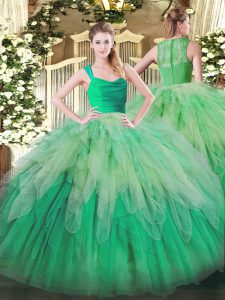 Organza Straps Sleeveless Zipper Ruffles Quince Ball Gowns in Multi-color