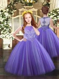 Scoop Sleeveless Zipper Little Girls Pageant Dress Lavender Tulle