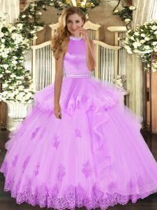 Dynamic Lilac Sleeveless Beading and Ruffles Floor Length Ball Gown Prom Dress