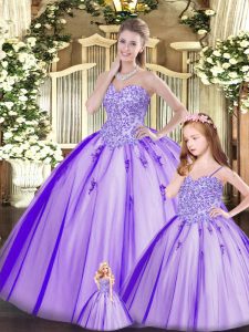 Ideal Tulle Sweetheart Sleeveless Lace Up Beading Quinceanera Gowns in Purple