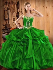 Smart Organza Sleeveless Floor Length Ball Gown Prom Dress and Embroidery and Ruffles