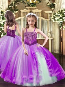 Straps Sleeveless Lace Up Little Girls Pageant Dress Wholesale Lilac Tulle