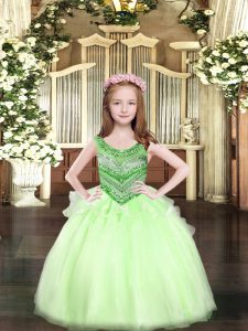 Excellent Ball Gowns Child Pageant Dress Apple Green Scoop Organza Sleeveless Floor Length Lace Up