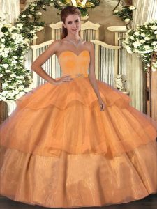 Delicate Orange Sleeveless Beading and Ruffled Layers Floor Length Quinceanera Dresses