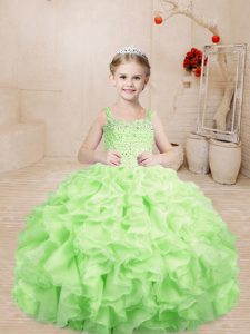 Floor Length Yellow Green Kids Pageant Dress Straps Sleeveless Lace Up