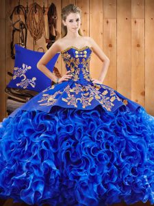 Attractive Royal Blue Quinceanera Dresses Military Ball and Sweet 16 and Quinceanera with Embroidery Sweetheart Sleevele