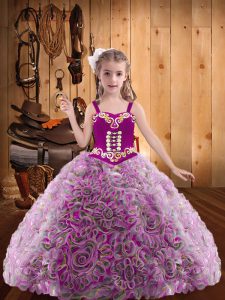 Nice Sleeveless Embroidery and Ruffles Lace Up Pageant Dress for Teens