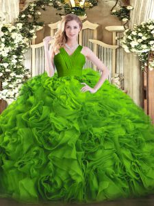 Fabric With Rolling Flowers Sleeveless Floor Length Ball Gown Prom Dress and Ruffles