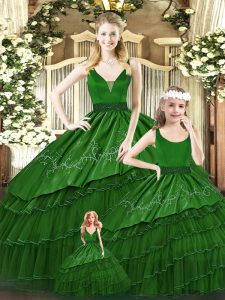 Adorable Ball Gowns Quinceanera Dress Green V-neck Organza Sleeveless Floor Length Lace Up
