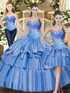 Floor Length Ball Gowns Sleeveless Baby Blue Quinceanera Gown Lace Up