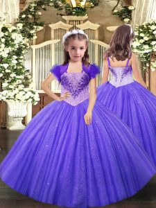 Ball Gowns Little Girl Pageant Gowns Lavender Straps Tulle Sleeveless Floor Length Lace Up