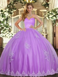 Beading and Appliques Sweet 16 Quinceanera Dress Lavender Lace Up Sleeveless Floor Length