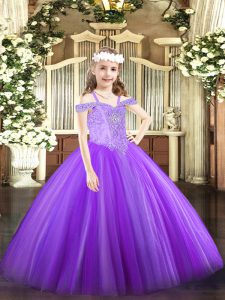 Excellent Sleeveless Lace Up Floor Length Beading Pageant Gowns For Girls