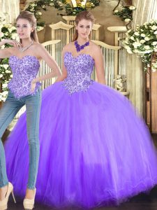 Glamorous Lavender Sweetheart Neckline Beading Quinceanera Gown Sleeveless Lace Up