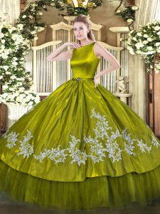 Floor Length Clasp Handle Sweet 16 Quinceanera Dress Olive Green for Military Ball and Sweet 16 and Quinceanera with Emb