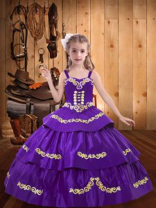 High Quality Purple Lace Up Pageant Dress Wholesale Embroidery Sleeveless Floor Length
