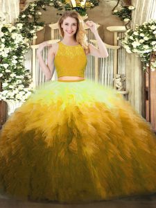 Popular Multi-color Ball Gowns Lace and Ruffles Sweet 16 Dresses Zipper Organza Sleeveless Floor Length