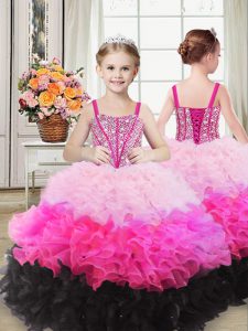 Elegant Ball Gowns Kids Pageant Dress Multi-color Straps Organza Sleeveless Floor Length Lace Up
