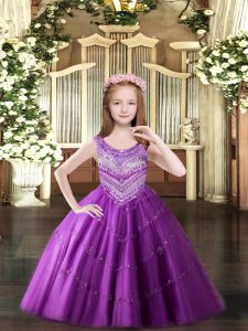 Tulle Sleeveless Floor Length Pageant Dress for Teens and Beading