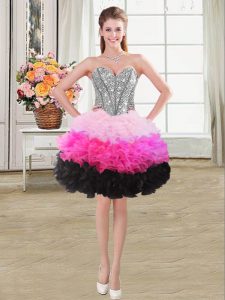 Organza Sweetheart Sleeveless Lace Up Beading and Ruffles Prom Dress in Multi-color