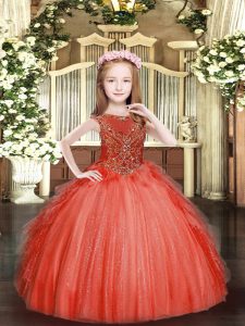 Enchanting Tulle Sleeveless Floor Length Little Girl Pageant Gowns and Beading and Ruffles