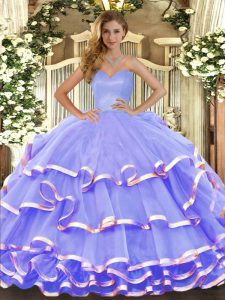 Shining Organza Sweetheart Sleeveless Lace Up Ruffled Layers Sweet 16 Quinceanera Dress in Lavender