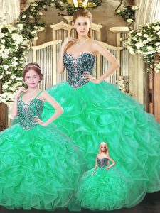 Sweetheart Sleeveless Quinceanera Gown Floor Length Ruffles Green Organza