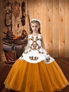 Beauteous Organza Straps Sleeveless Lace Up Embroidery Pageant Dress for Girls in Orange