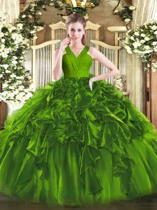 Popular Floor Length Ball Gowns Sleeveless Olive Green Sweet 16 Quinceanera Dress Zipper