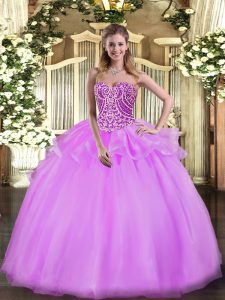 Glittering Lilac Sweetheart Lace Up Beading and Ruffles 15th Birthday Dress Sleeveless