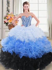 Dramatic Sleeveless Lace Up Floor Length Beading and Ruching Quinceanera Gown