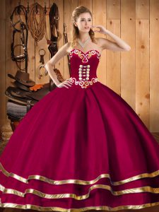 Pretty Wine Red Organza Lace Up Sweetheart Sleeveless Floor Length Vestidos de Quinceanera Embroidery and Ruffles