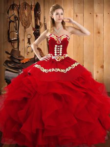 Sumptuous Sweetheart Sleeveless Satin and Organza Quinceanera Gown Embroidery and Ruffles Lace Up
