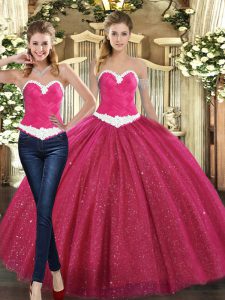 Popular Fuchsia Lace Up Sweetheart Ruching Ball Gown Prom Dress Tulle Sleeveless