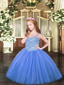 Spaghetti Straps Sleeveless Tulle Pageant Dress Wholesale Appliques Lace Up