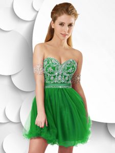 Green Tulle Zipper Prom Gown Sleeveless Mini Length Beading