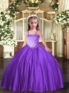 Dazzling Straps Sleeveless Lace Up Kids Pageant Dress Lavender Satin