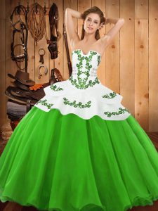 Satin and Organza Sleeveless Floor Length Quinceanera Gowns and Embroidery