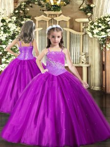 Classical Floor Length Purple Pageant Dress for Womens Straps Sleeveless Lace Up