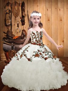 Hot Sale White Ball Gowns Embroidery and Ruffles Girls Pageant Dresses Lace Up Organza Sleeveless