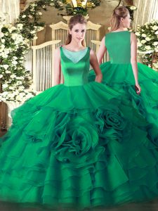 Fine Turquoise Sleeveless Organza Side Zipper 15th Birthday Dress for Sweet 16 and Quinceanera