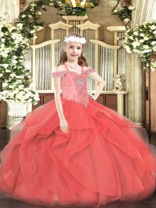 Sleeveless Beading and Ruffles Lace Up High School Pageant Dress