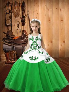 Hot Selling Green Lace Up Little Girl Pageant Dress Embroidery Sleeveless Floor Length