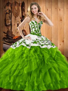 Sleeveless Embroidery and Ruffles Floor Length Quinceanera Gowns