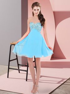 Enchanting Aqua Blue Chiffon Lace Up Sweetheart Sleeveless Mini Length Party Dress for Toddlers Beading
