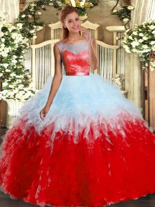 Captivating Organza Sleeveless Floor Length Sweet 16 Dresses and Lace and Ruffles