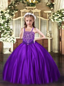 Hot Selling Straps Sleeveless Lace Up Pageant Gowns For Girls Purple Satin