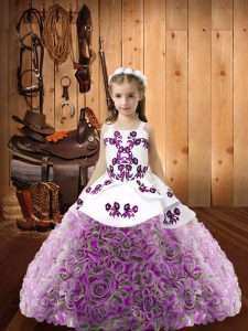 Eye-catching Multi-color Ball Gowns Beading Pageant Dress for Girls Lace Up Organza and Fabric With Rolling Flowers Slee
