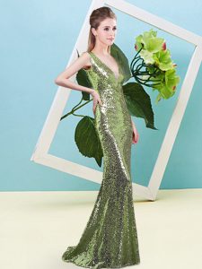 Top Selling V-neck Neckline Sequins Prom Dress Sleeveless Zipper